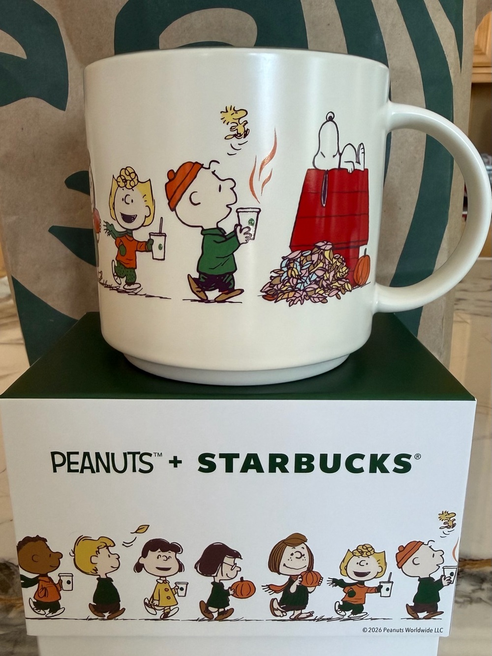 Peanuts x Starbucks Ceramic Mug - White with Red & Green Accents